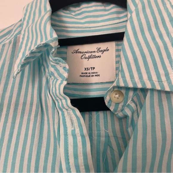 American Eagle Outfitters Button Down Striped Turquoise Shirt 🦅 - Picture 5 of 7